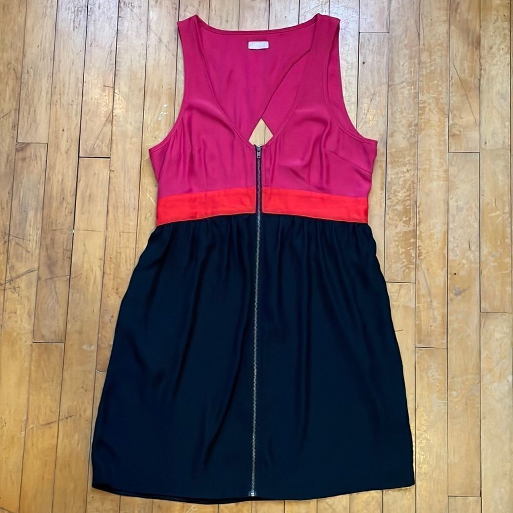 Pink Red and Blue Block Mod Zip Front Cut Out Back Cooperative Dress size M/L